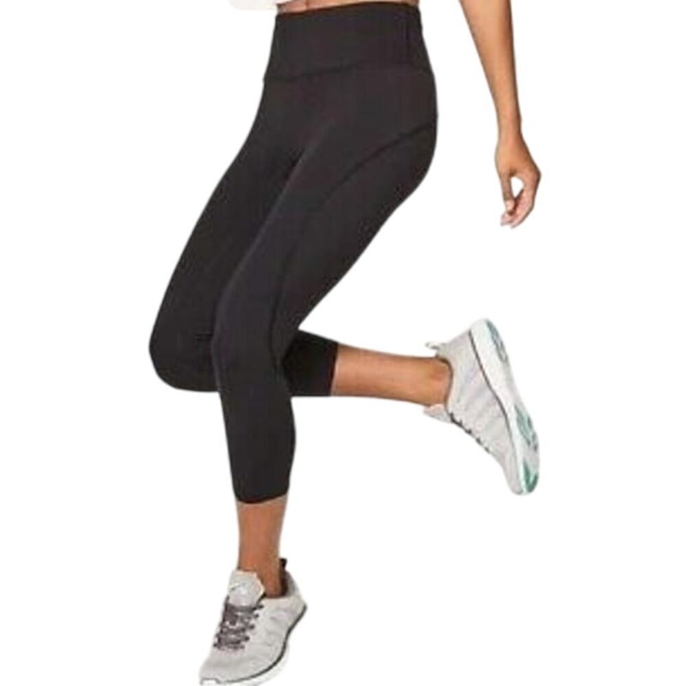 Lululemon Run The Day Crop Leggings High Rise Pocket Nulux Wicking Black 6
